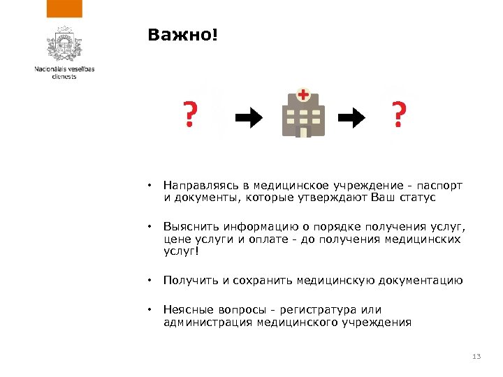 Важно! • Направляясь в медицинское учреждение - паспорт и документы, которые утверждают Ваш статус