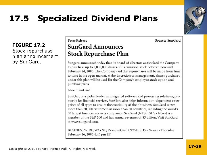 17. 5 Specialized Dividend Plans FIGURE 17. 2 Stock repurchase plan announcement by Sun.