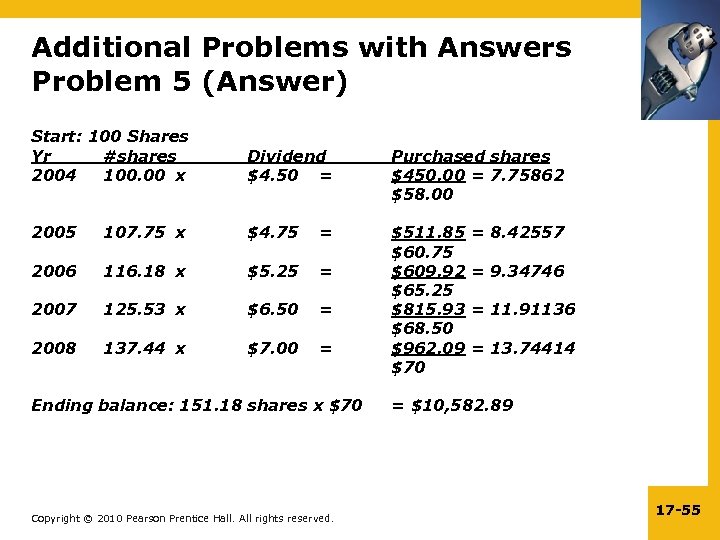 Additional Problems with Answers Problem 5 (Answer) Start: 100 Shares Yr #shares 2004 100.