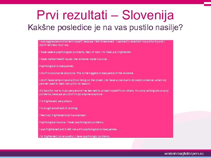 Prvi rezultati – Slovenija Kakšne posledice je na vas pustilo nasilje? I was aggressive