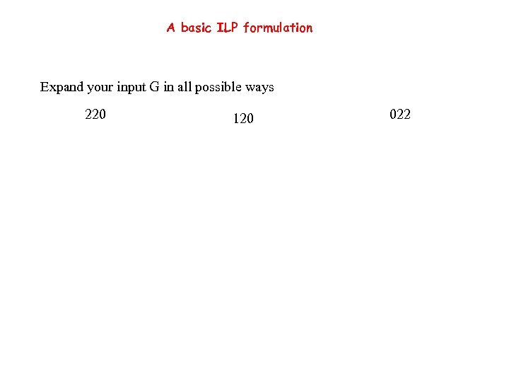 A basic ILP formulation Expand your input G in all possible ways 220 120