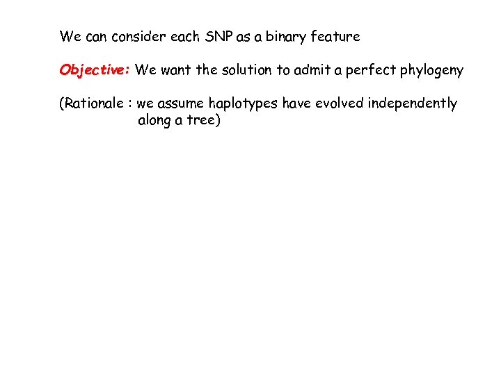 We can consider each SNP as a binary feature Objective: We want the solution