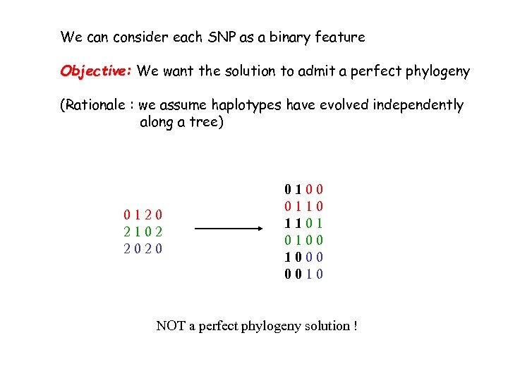 We can consider each SNP as a binary feature Objective: We want the solution
