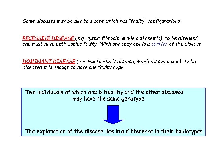Some diseases may be due to a gene which has “faulty” configurations RECESSIVE DISEASE