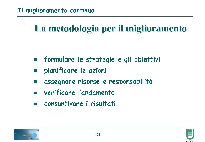 Il miglioramento continuo La metodologia per il miglioramento n formulare le strategie e gli