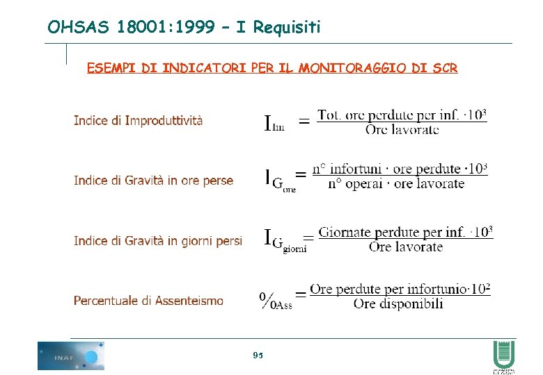 OHSAS 18001: 1999 – I Requisiti ESEMPI DI INDICATORI PER IL MONITORAGGIO DI SCR