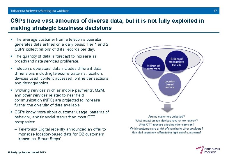 Telecoms Software Strategies webinar CSPs have vast amounts of diverse data, but it is