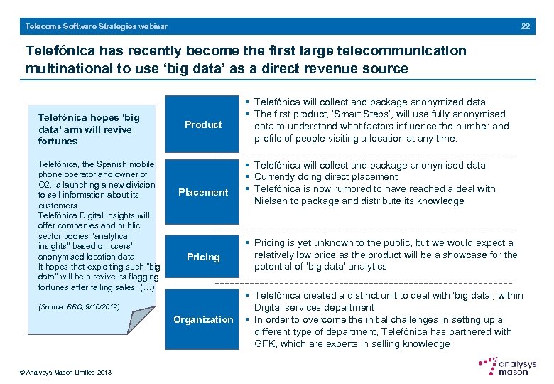 22 Telecoms Software Strategies webinar Telefónica has recently become the first large telecommunication multinational