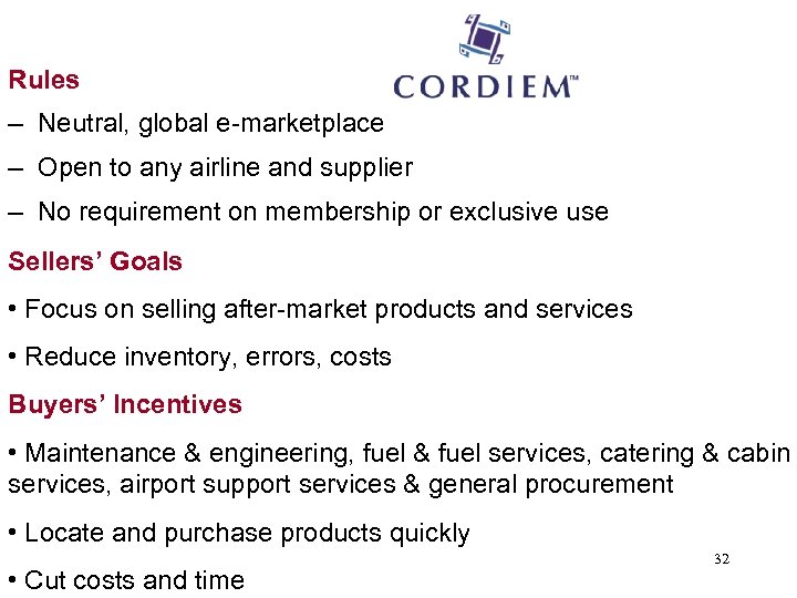 Rules – Neutral, global e-marketplace – Open to any airline and supplier – No