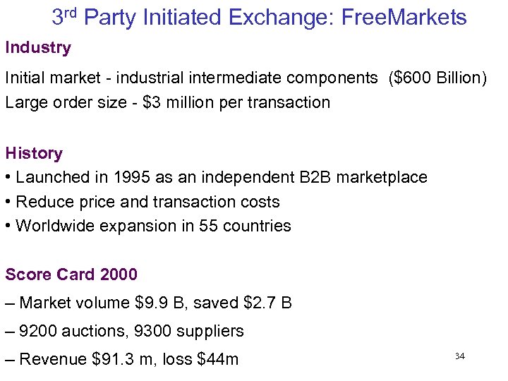 3 rd Party Initiated Exchange: Free. Markets Industry Initial market - industrial intermediate components