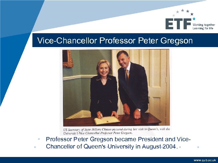 Vice-Chancellor Professor Peter Gregson • Professor Peter Gregson became President and Vice. Chancellor of