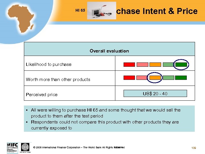 Purchase Intent & Price HI 65 Overall evaluation Likelihood to purchase Worth more than