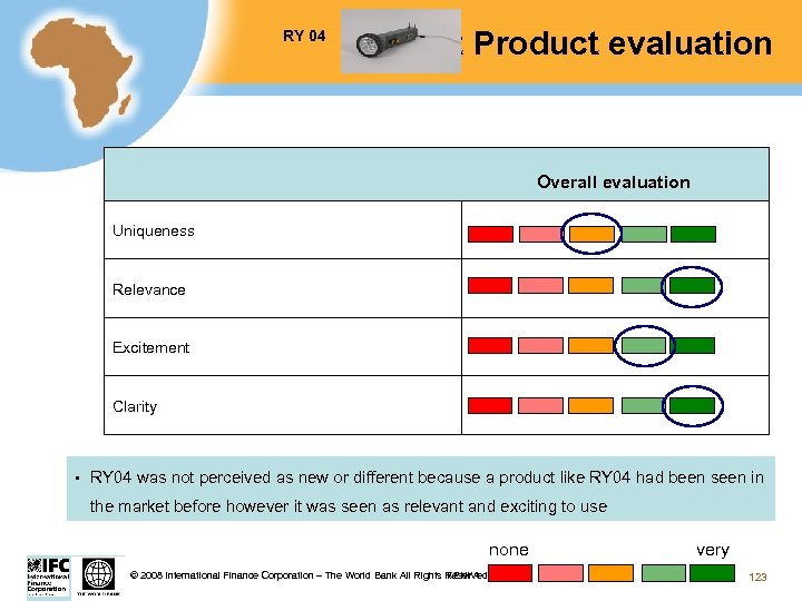RY 04 Test Product evaluation Overall evaluation Uniqueness Relevance Excitement Clarity § RY 04
