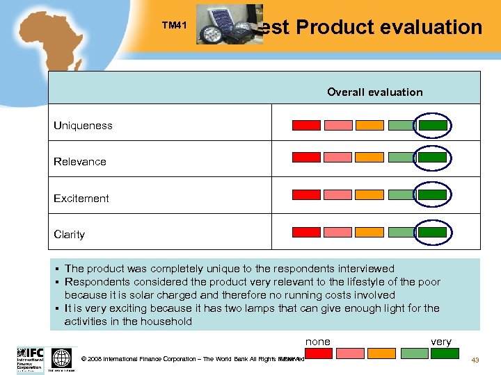 TM 41 Test Product evaluation Overall evaluation Uniqueness Relevance Excitement Clarity § § §