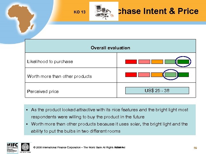 Purchase Intent & Price KO 13 Overall evaluation Likelihood to purchase Worth more than
