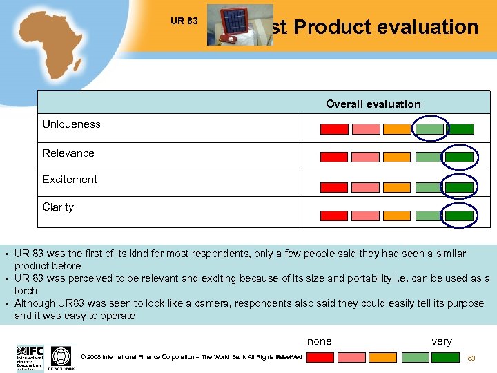 UR 83 Test Product evaluation Overall evaluation Uniqueness Relevance Excitement Clarity § § §