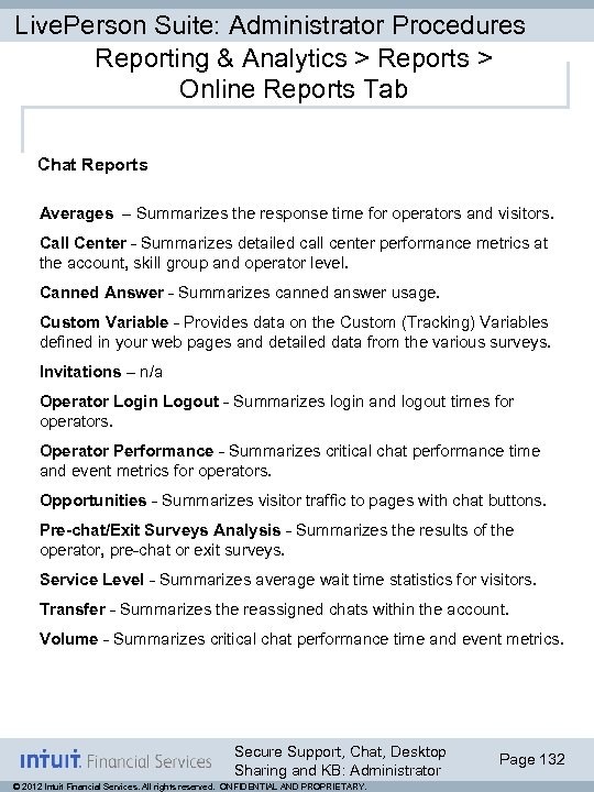 Live. Person Suite: Administrator Procedures Reporting & Analytics > Reports > Online Reports Tab