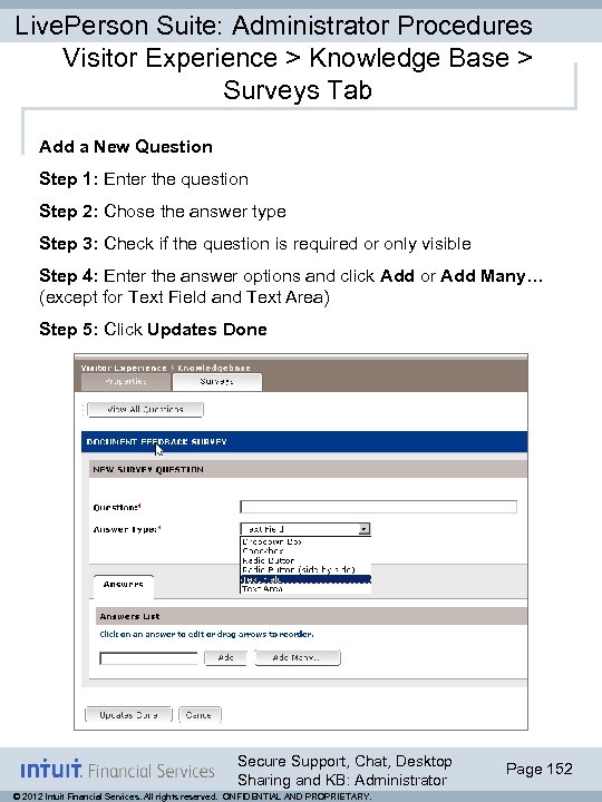 Live. Person Suite: Administrator Procedures Visitor Experience > Knowledge Base > Surveys Tab Add