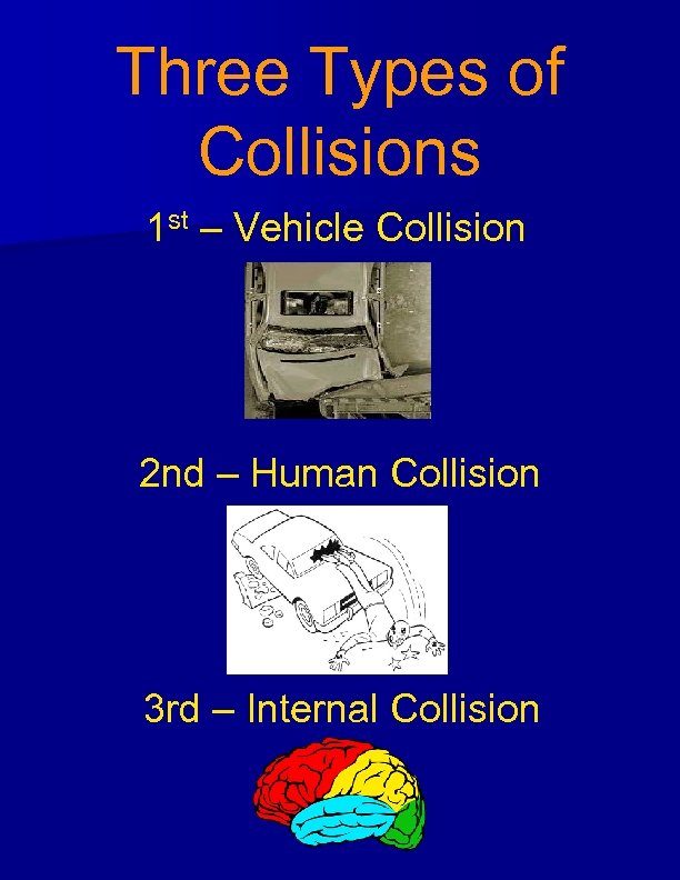 Three Types of Collisions 1 st – Vehicle Collision 2 nd – Human Collision