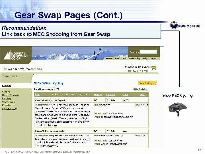 Gear Swap Pages (Cont. ) Recommendation: Link back to MEC Shopping from Gear Swap