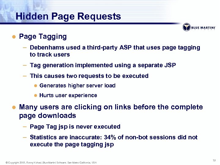 Hidden Page Requests l Page Tagging – Debenhams used a third-party ASP that uses