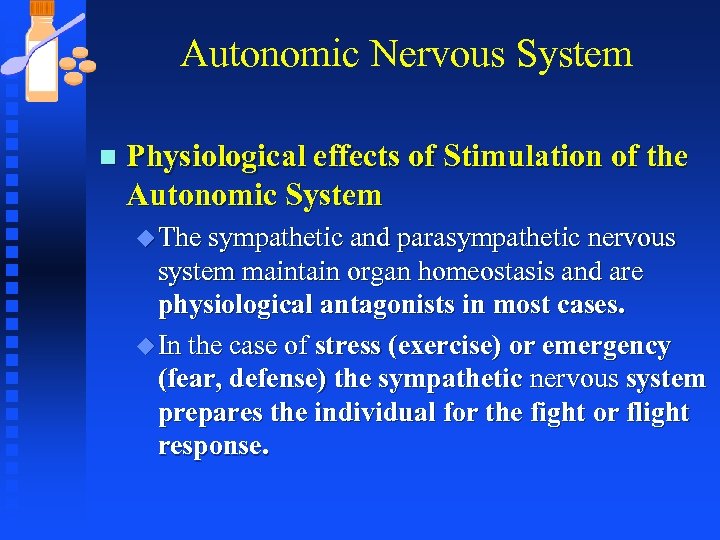 Autonomic Nervous System n Physiological effects of Stimulation of the Autonomic System u The