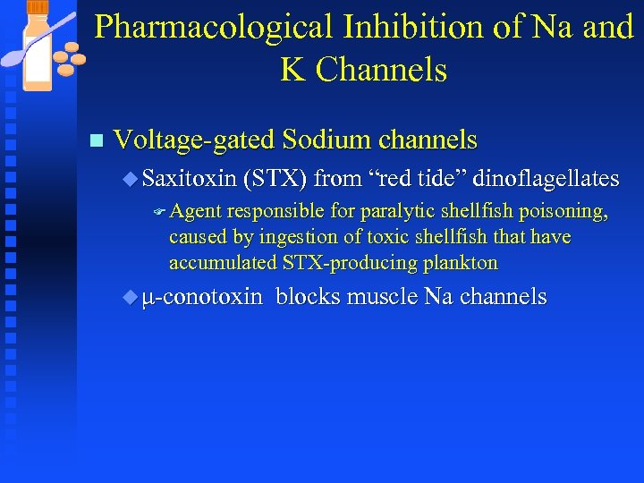 Pharmacological Inhibition of Na and K Channels n Voltage-gated Sodium channels u Saxitoxin (STX)