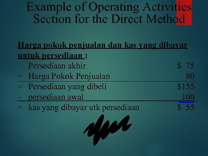 Example of Operating Activities 31 Section for the Direct Method Harga pokok penjualan dan