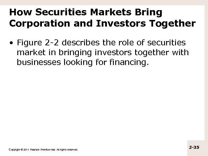 How Securities Markets Bring Corporation and Investors Together • Figure 2 -2 describes the