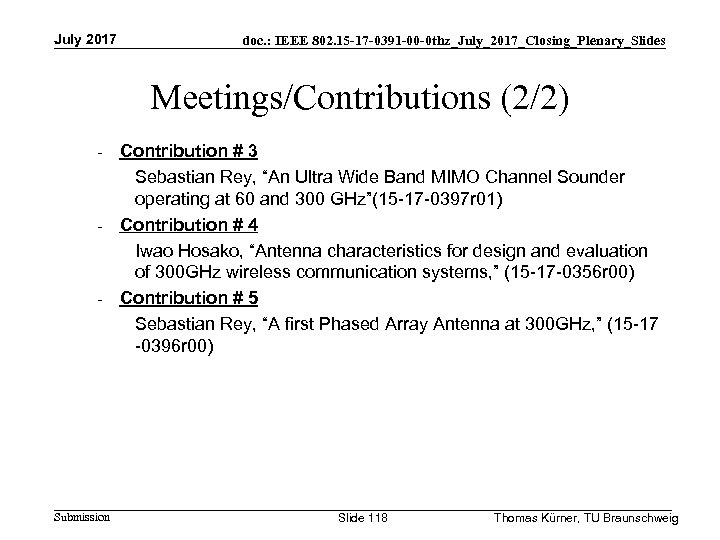 July 2017 doc. : IEEE 802. 15 -17 -0391 -00 -0 thz_July_2017_Closing_Plenary_Slides Meetings/Contributions (2/2)