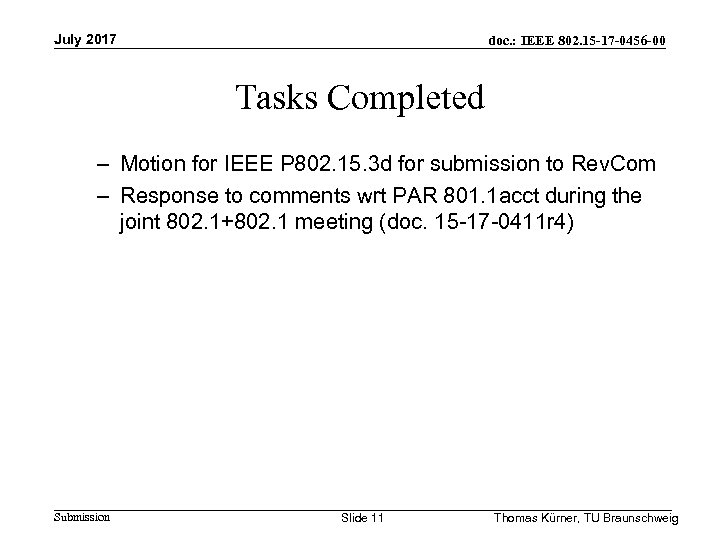 July 2017 doc. : IEEE 802. 15 -17 -0456 -00 Tasks Completed – Motion