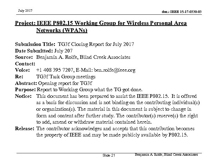July 2017 doc. : IEEE 15 -17 -0330 -03 Project: IEEE P 802. 15