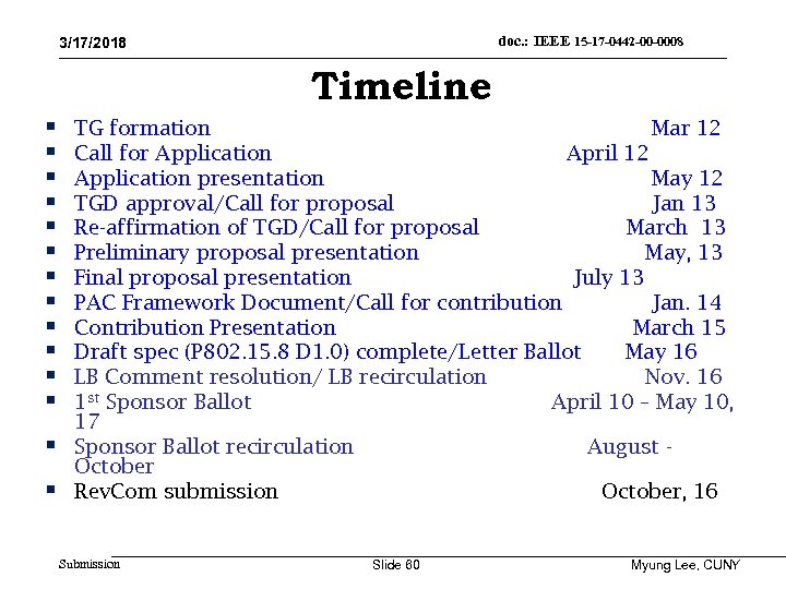 doc. : IEEE 15 -17 -0442 -00 -0008 3/17/2018 Timeline § § § §