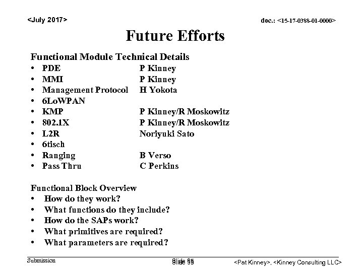 <July 2017> doc. : <15 -17 -0388 -01 -0000> Future Efforts Functional Module Technical
