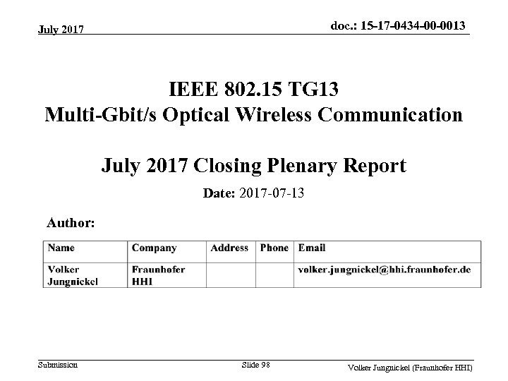 doc. : 15 -17 -0434 -00 -0013 July 2017 IEEE 802. 15 TG 13