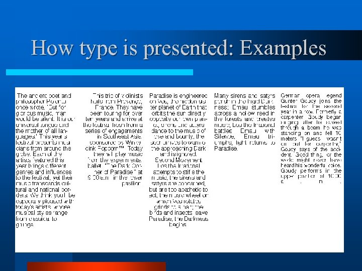 How type is presented: Examples 