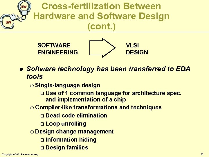 HW SW Cross-fertilization Between Hardware and Software Design (cont. ) SOFTWARE ENGINEERING l VLSI