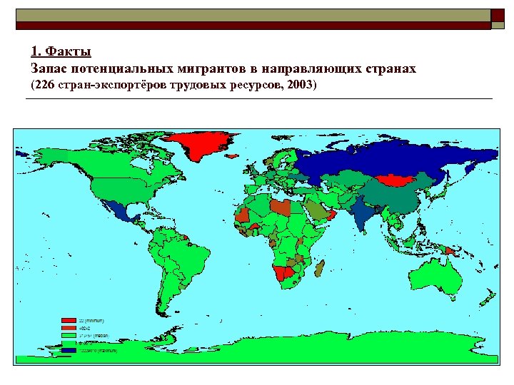 1. Факты Запас потенциальных мигрантов в направляющих странах (226 стран-экспортёров трудовых ресурсов, 2003) 