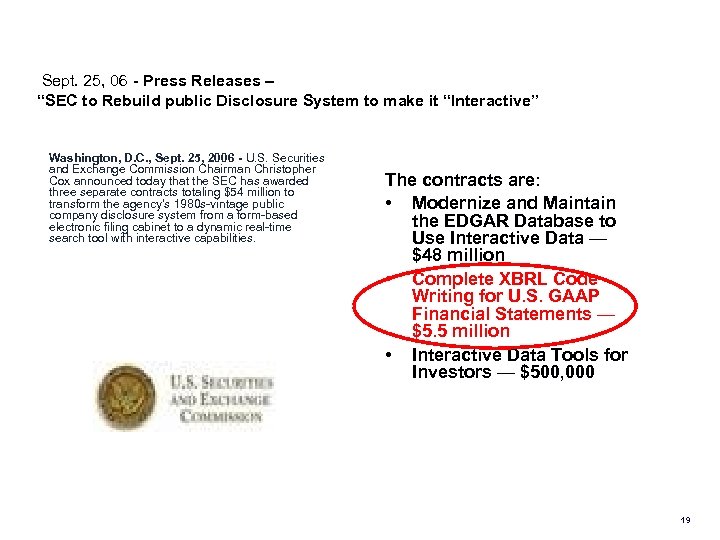  Sept. 25, 06 - Press Releases – “SEC to Rebuild public Disclosure System