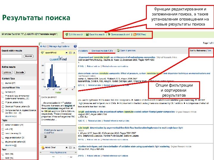 Результаты поиска Функции редактирования и запоминания поиска, а также установления оповещения на новые результаты