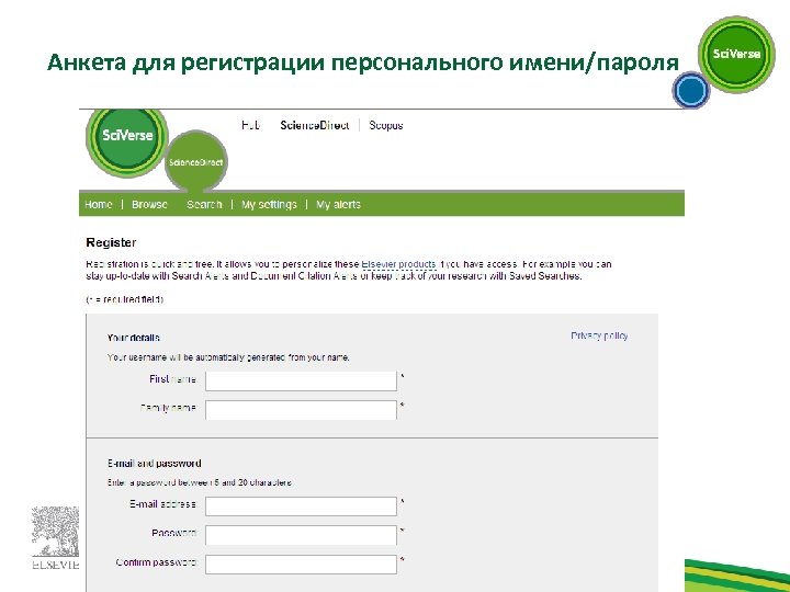 Анкета для регистрации персонального имени/пароля 