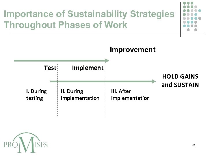 Importance of Sustainability Strategies Throughout Phases of Work Improvement Test I. During testing Implement