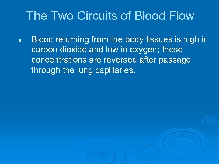The Two Circuits of Blood Flow l Blood returning from the body tissues is