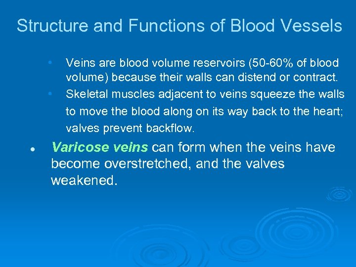 Structure and Functions of Blood Vessels • • l Veins are blood volume reservoirs
