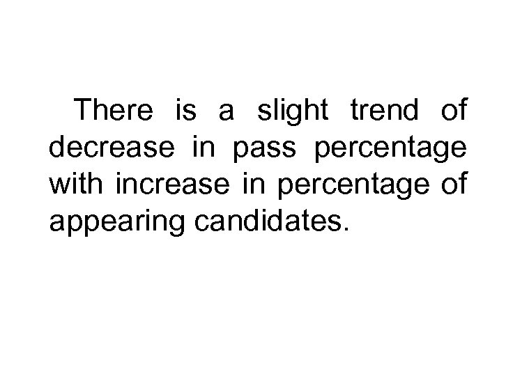  There is a slight trend of decrease in pass percentage with increase in