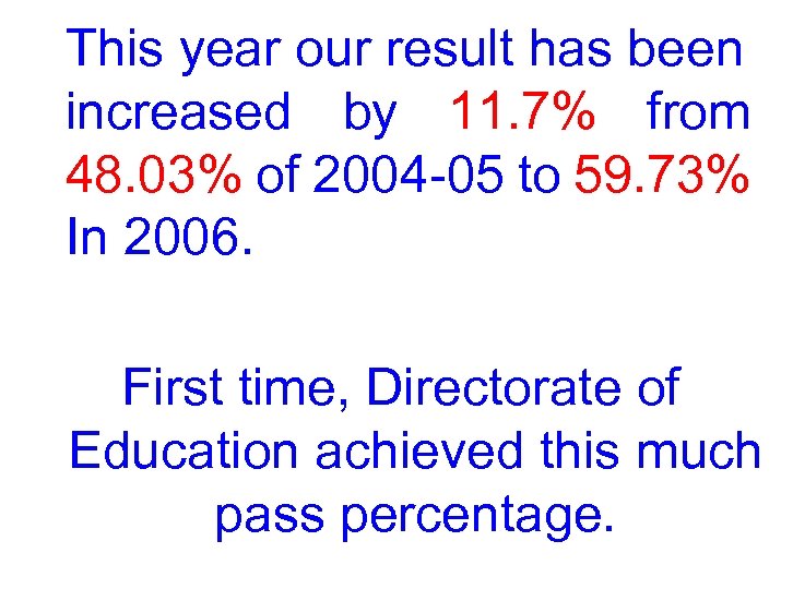 This year our result has been increased by 11. 7% from 48. 03% of