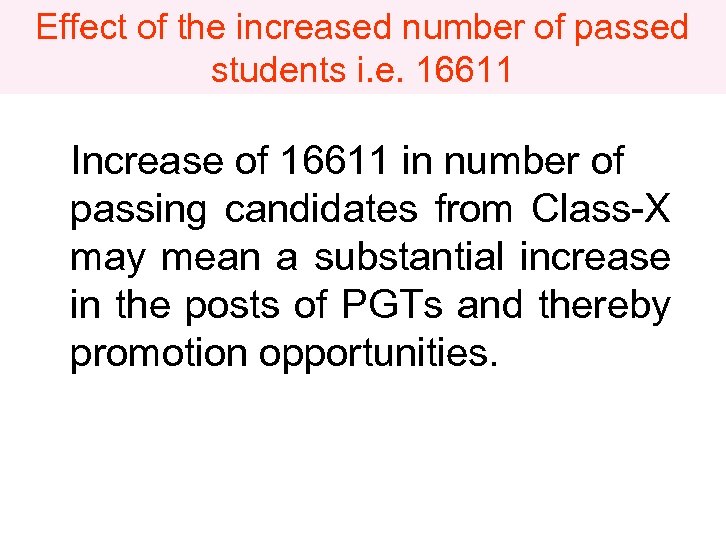 Effect of the increased number of passed students i. e. 16611 Increase of 16611