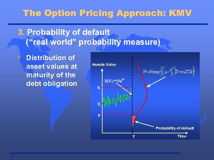 The Option Pricing Approach: KMV 3. Probability of default (“real world” probability measure) •