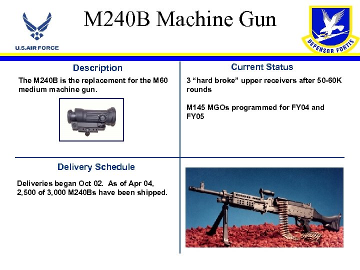 M 240 B Machine Gun Description The M 240 B is the replacement for