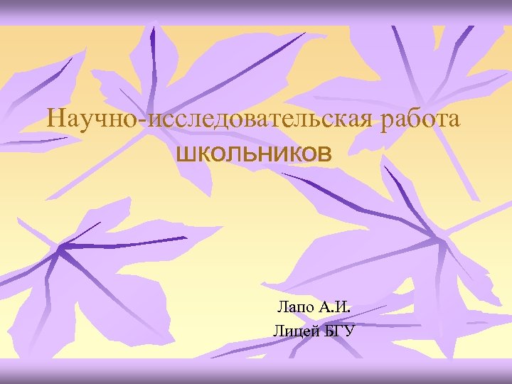 Научно-исследовательская работа школьников Лапо А. И. Лицей БГУ 